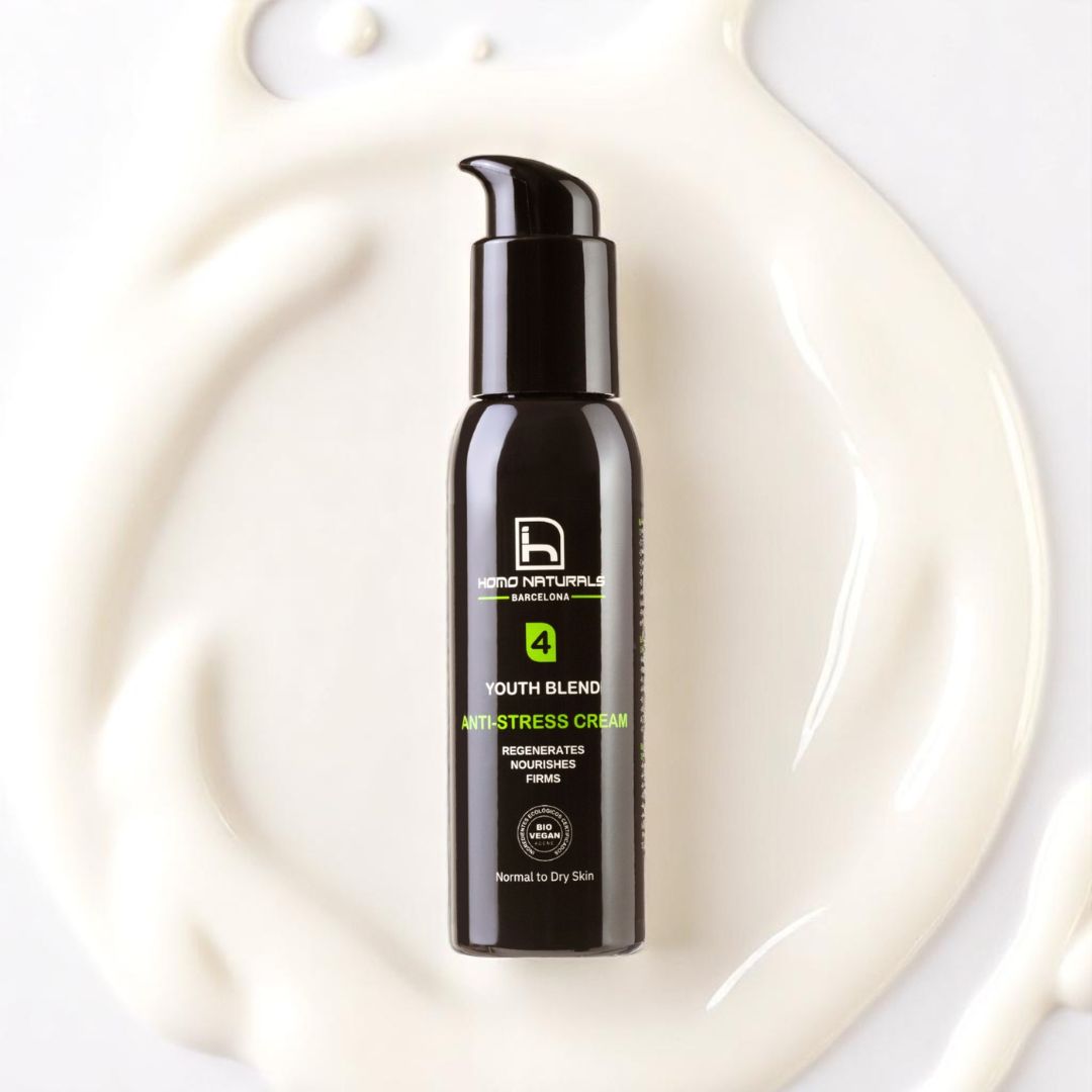 Crema antiarrugas para hombre. Con ácido hialurónico y Bakuchol, el retinol natural. Con vitamina C. Fórmula natural, ecológica y vegana.