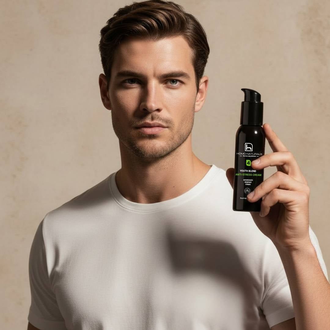 Crema antiarrugas para hombres. 100% Natural, ecológica, bio y vegana. Con ácido hialurónico y Bakuchiol, el retinol natural.