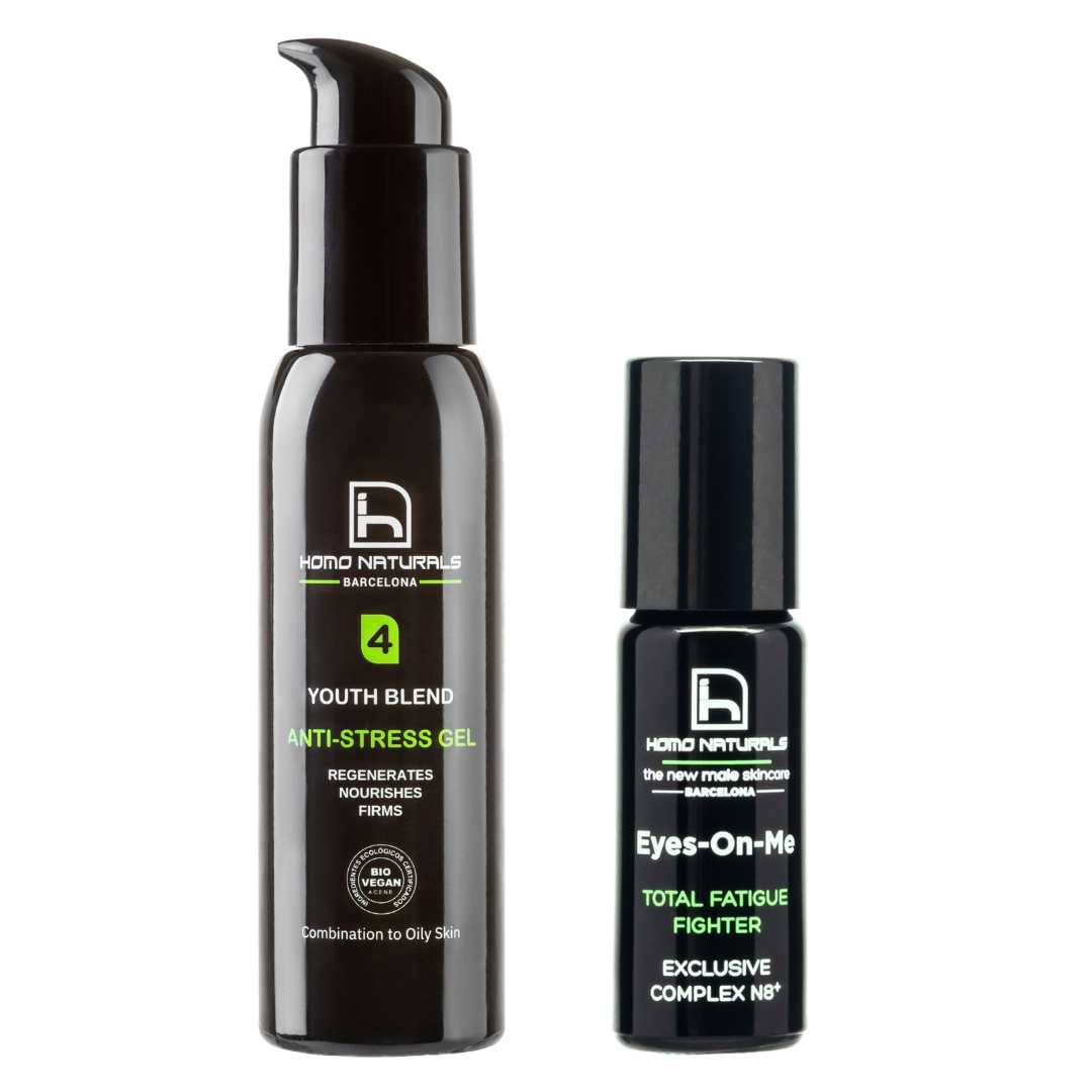 Kit de cuidado facial para hombre con crema antiedad para piel grasa y contorno de ojos para combatir bolsas, arrugas y ojeras