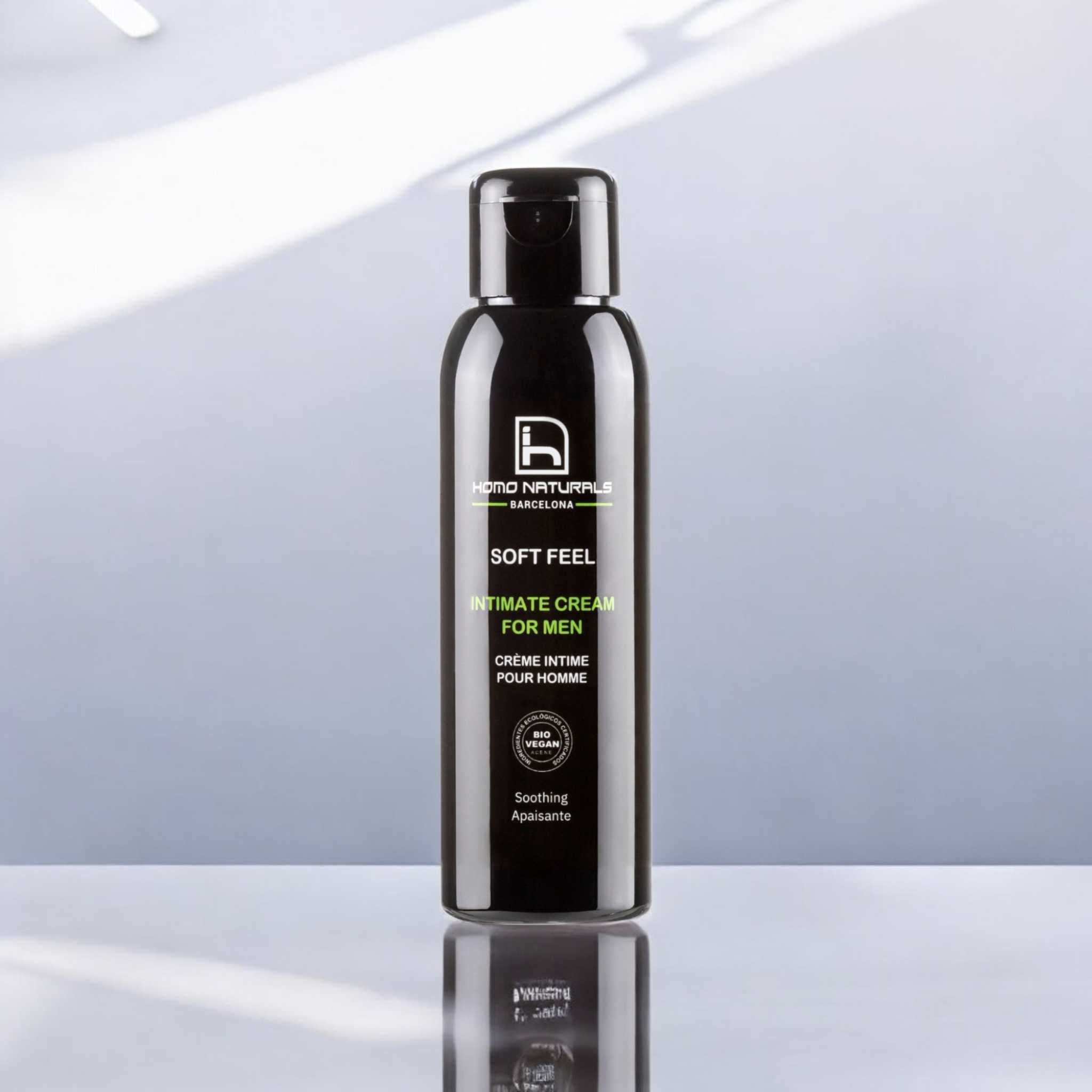 Crema íntima para hombres. Natural, ecológica y vegana. Con activos calmantes y antibacterianos. Ideal para irritaciones y malos olores.