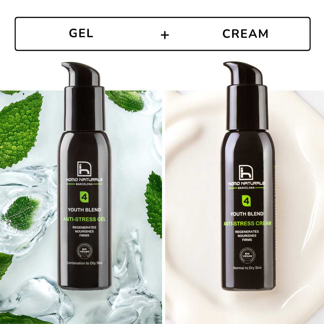 Kit con las mejores cremas antiarrugas para hombre. Dos texturas para los 365 días del año. 100% Naturales, ecológicas y veganas.