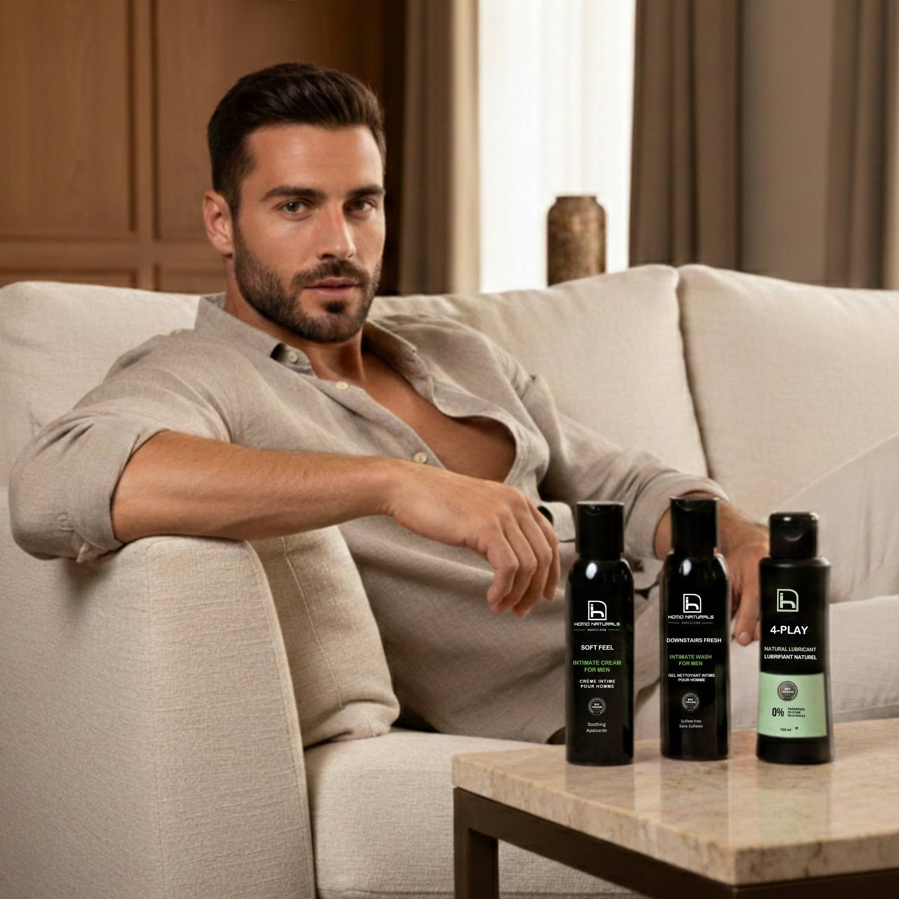 Kit de cuidado íntimo para hombre con jabón íntimo natural, crema íntima hidratante y lubricante natural para la higiene y el bienestar íntimo masculino