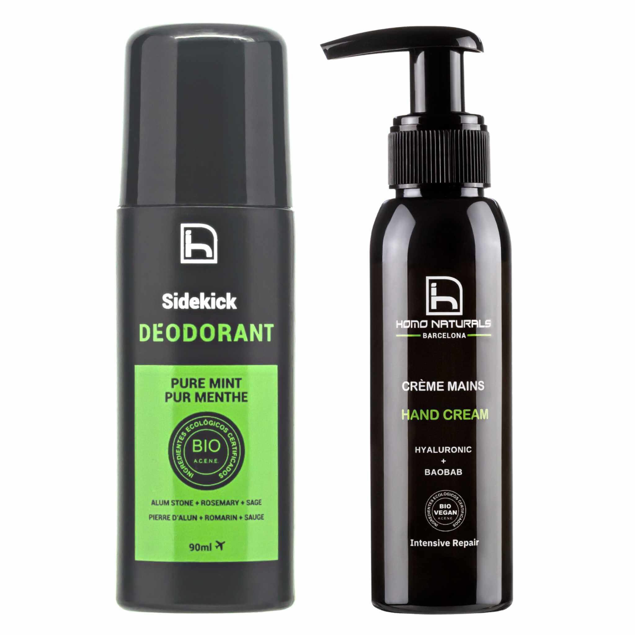 Desodorante para hombre y crema de manos natural para manos secas, con ácido hialurónico y Baobab.