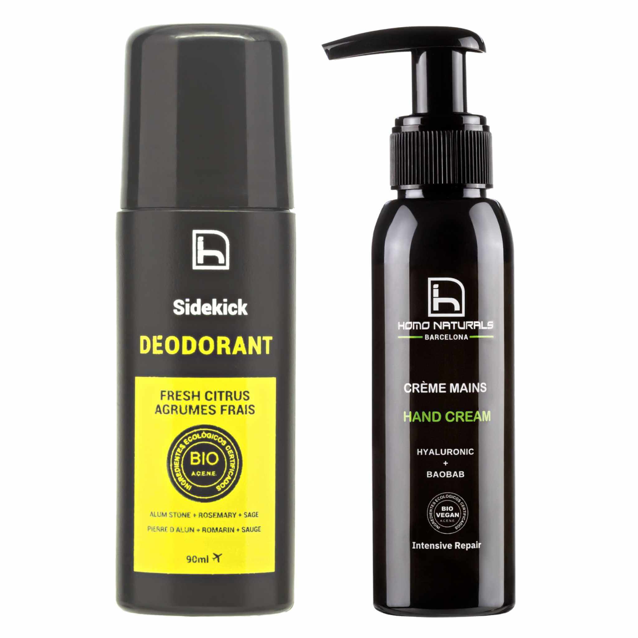 Desodorante natural sin alcohol hombre y crema de manos hombre con certificación ecológica y vegana.