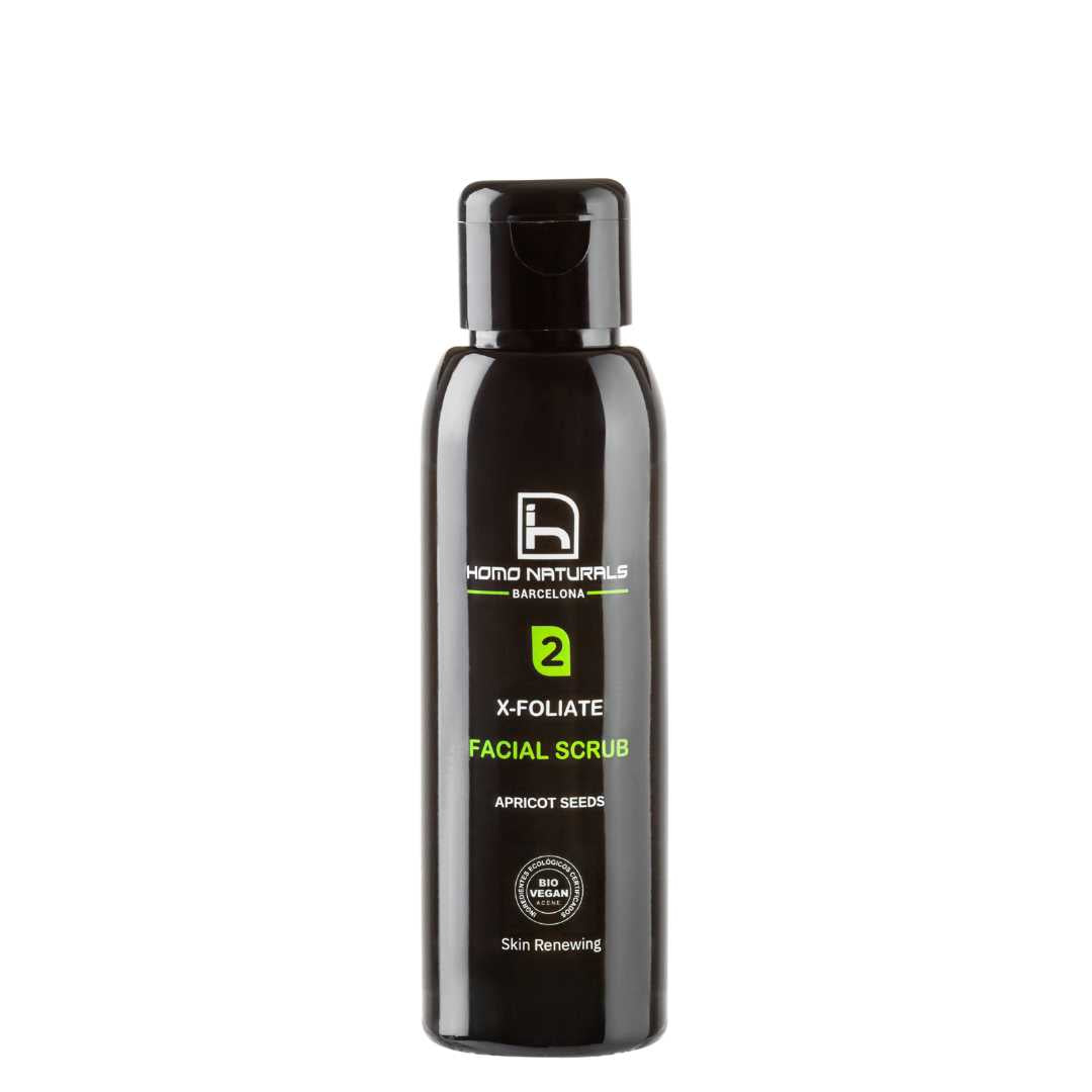Exfoliante facial para hombre. Con albaricoque micronizado. Sin sulfatos. 100% Natural, certificado ecológico y vegano.