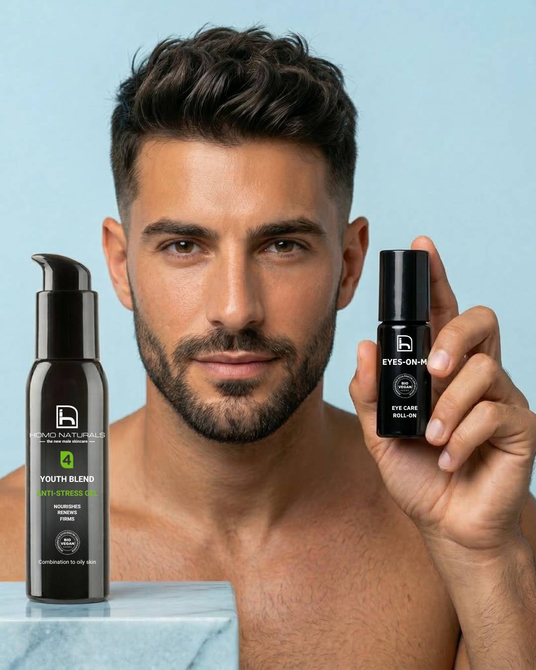 Kit crema antiarrugas hombre y contorno de ojos para eliminar bolsas, arrugas y ojeras en la zona del contorno de ojos