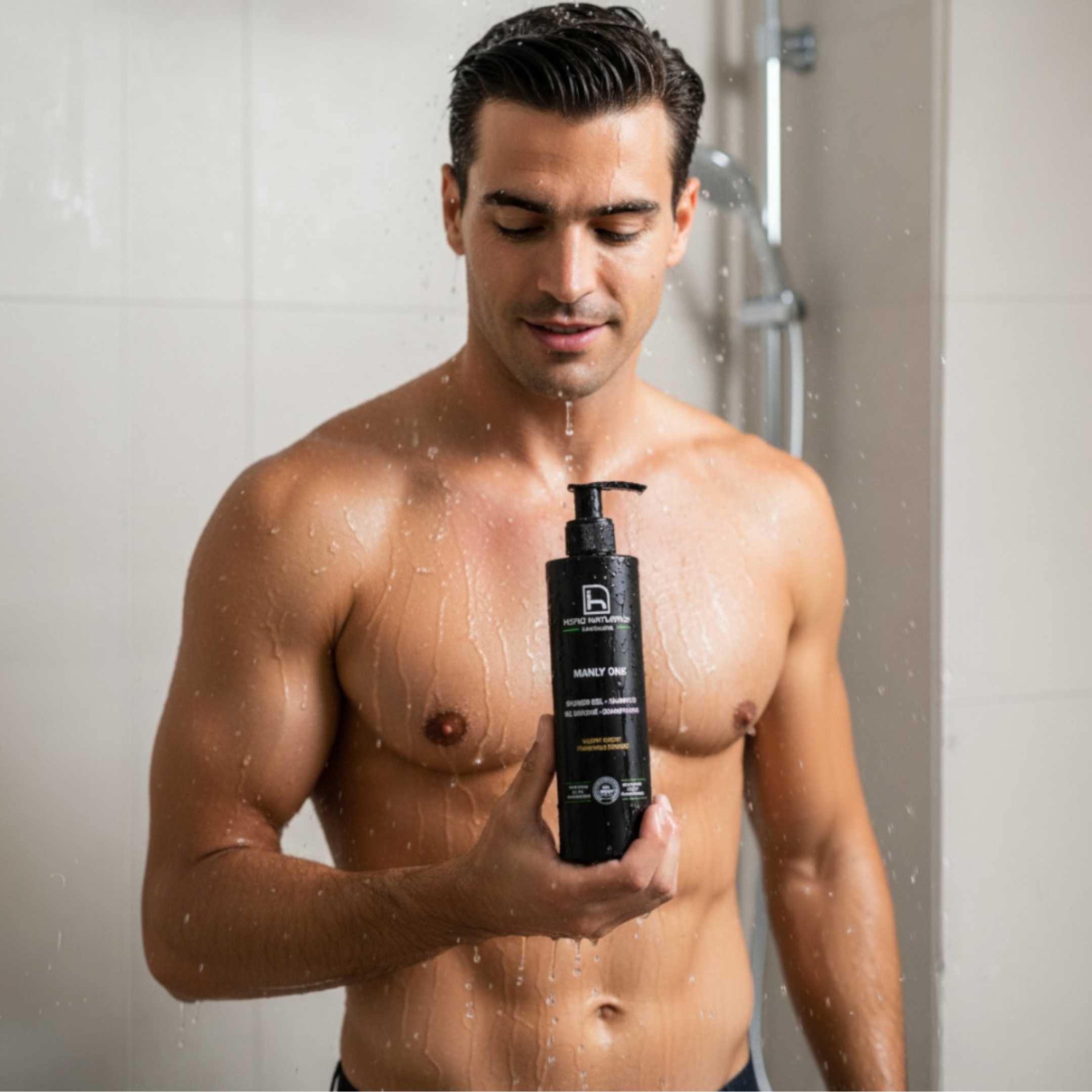 Gel de ducha sin sulfatos para hombre. Función 2 en 1 gel de baño + champú. Certificado natural, ecológico y vegano. Sin derivados del petróleo y sin parabenos. Ideal pieles sensibles.