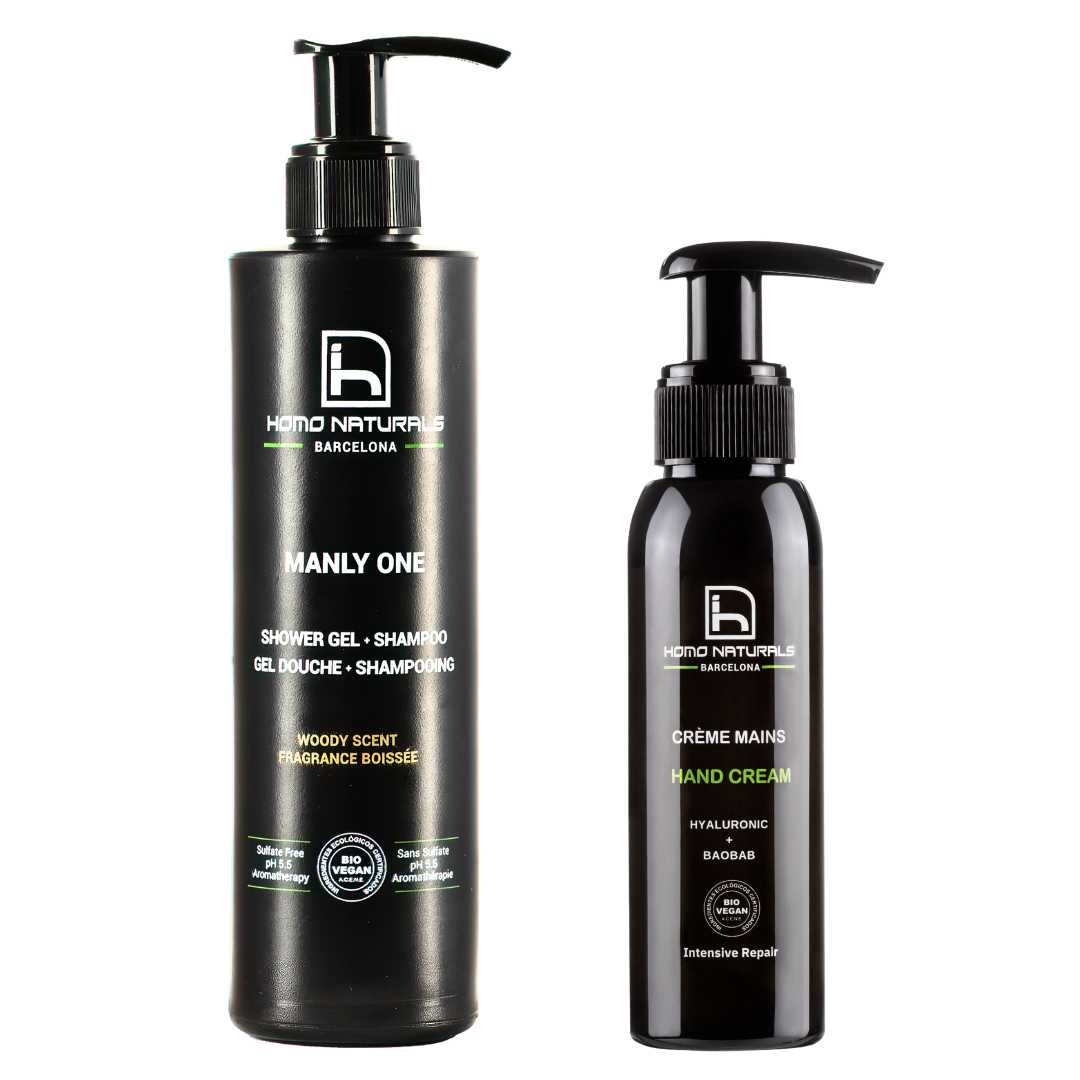 Kit de gel de ducha y crema de manos para hombre. Ideal para regalo.