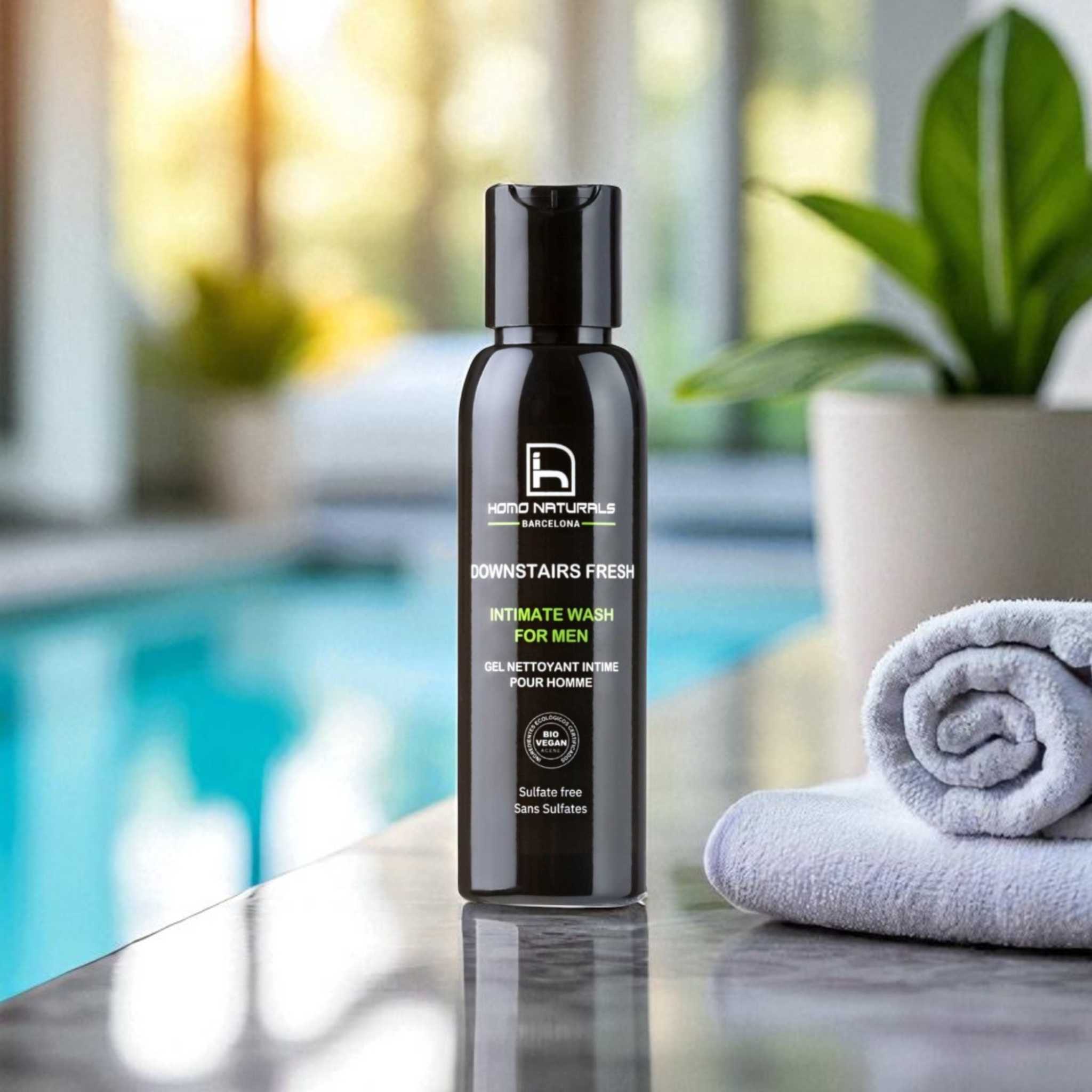 Jabón íntimo natural para hombre. Sin sulfatos, ecológico y vegano. Previene malos olores.