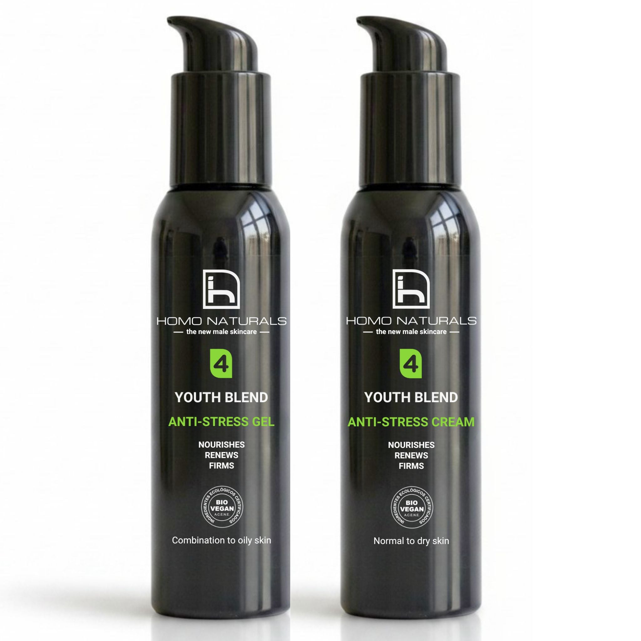 Kit de cremas antiarrugas para hombre. Crema antiarrugas piel grasa y crema antiarrugas piel seca. Ideal verano e invierno.
