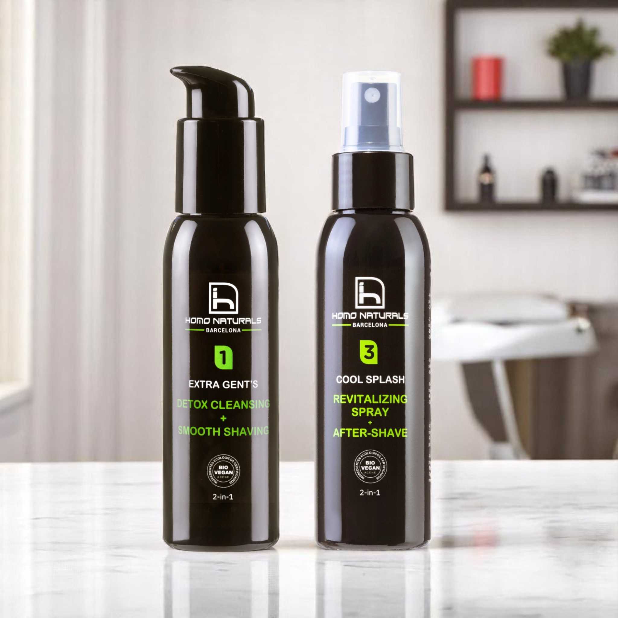 Kit de afeitado, respetuoso y natural para hombres. Contiene crema de afeitado y after shave sin alcohol.