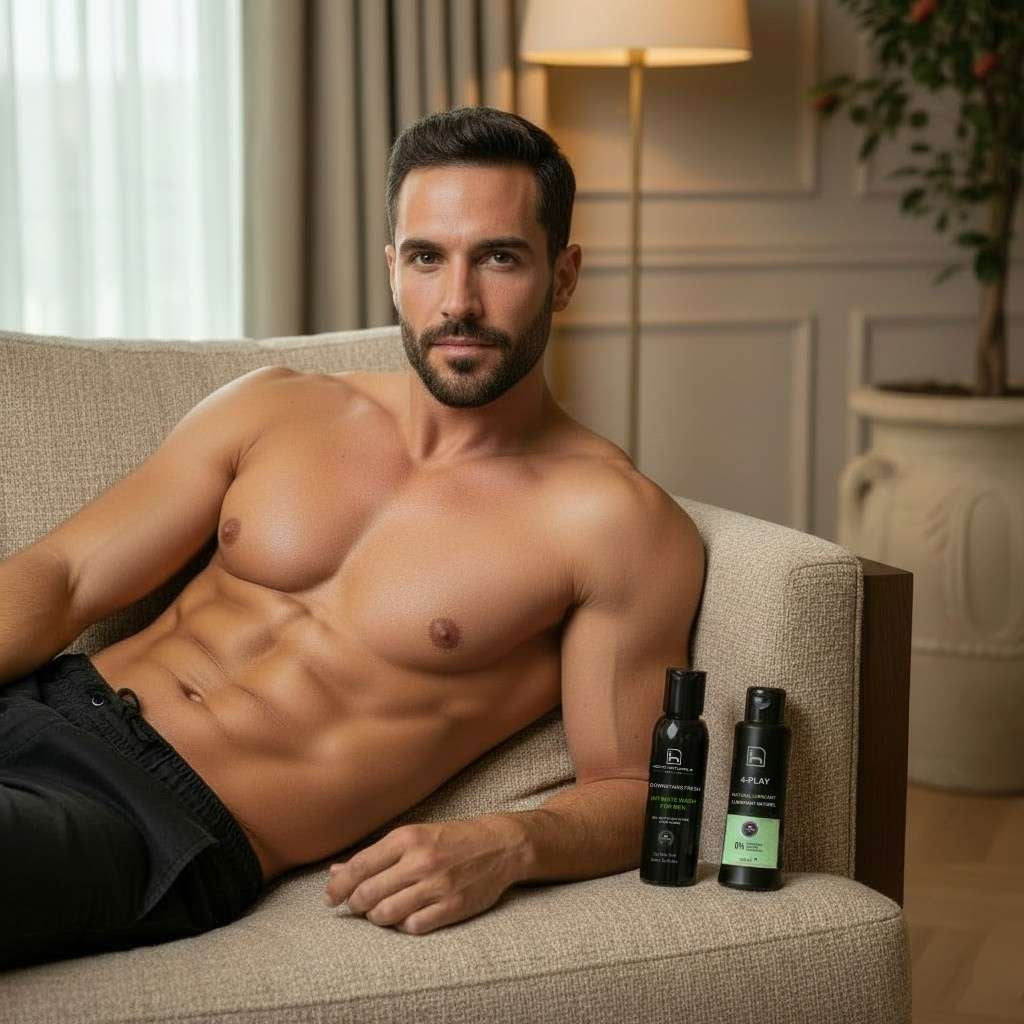 Kit de higiene íntima para hombre con jabón íntimo y lubricante natural para el cuidado diario de la zona íntima.