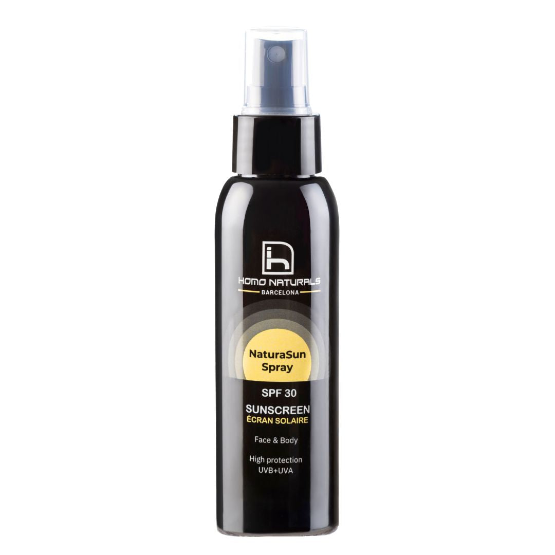 Protector solar en spray. Natural y vegano. SPF 30. Sin brillos. 100 ml. Textura ligera. Facial y corporal.