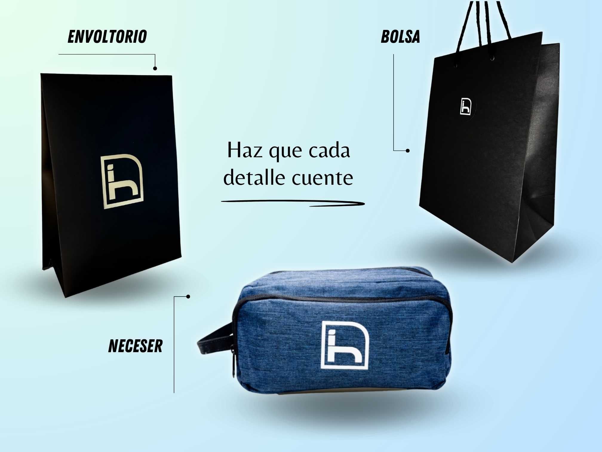 Sección de regalos para hombres. Añade a tu regalo un neceser, una bolsa o un envoltorio.
