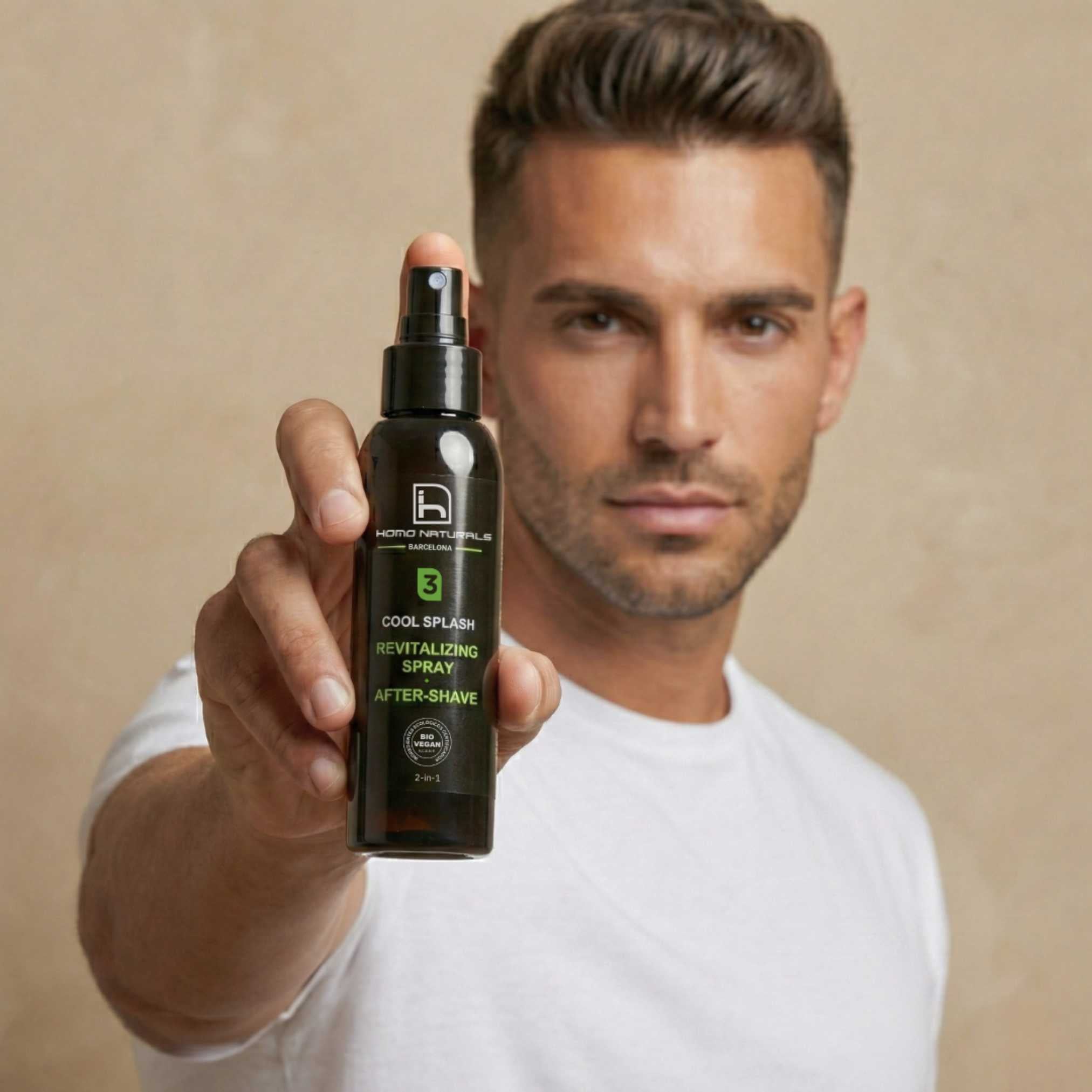 Tónico facial para hombre. Cosmético seborregulador para hombre. Spray Revitalizante facial para piel grasa. Sin alcohol. 100% natural y ecológico.