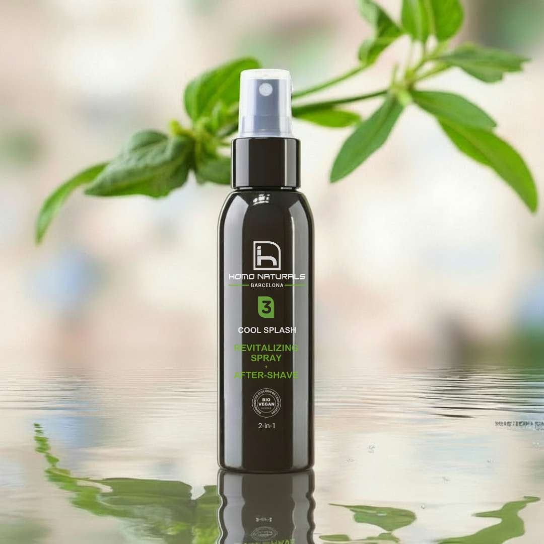 After shave sin alcohol para hombre. Natural, ecológico y vegano. Con extractos botánicos. Calmante y dermoprotector.