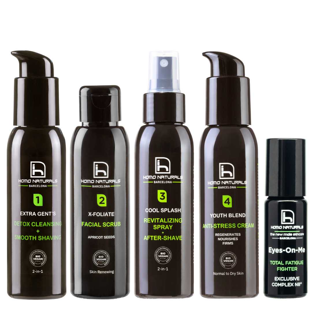 Kit cuidado facial antiarrugas hombre con contorno de ojos para bolsas y ojeras hombre.
