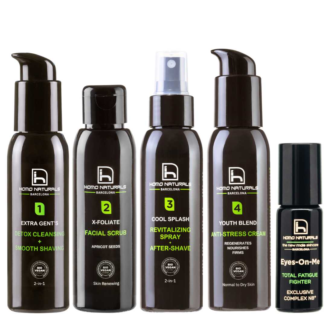 Kit cuidado facial hombre con crema antiarrugas y contorno de ojos para quitar ojeras