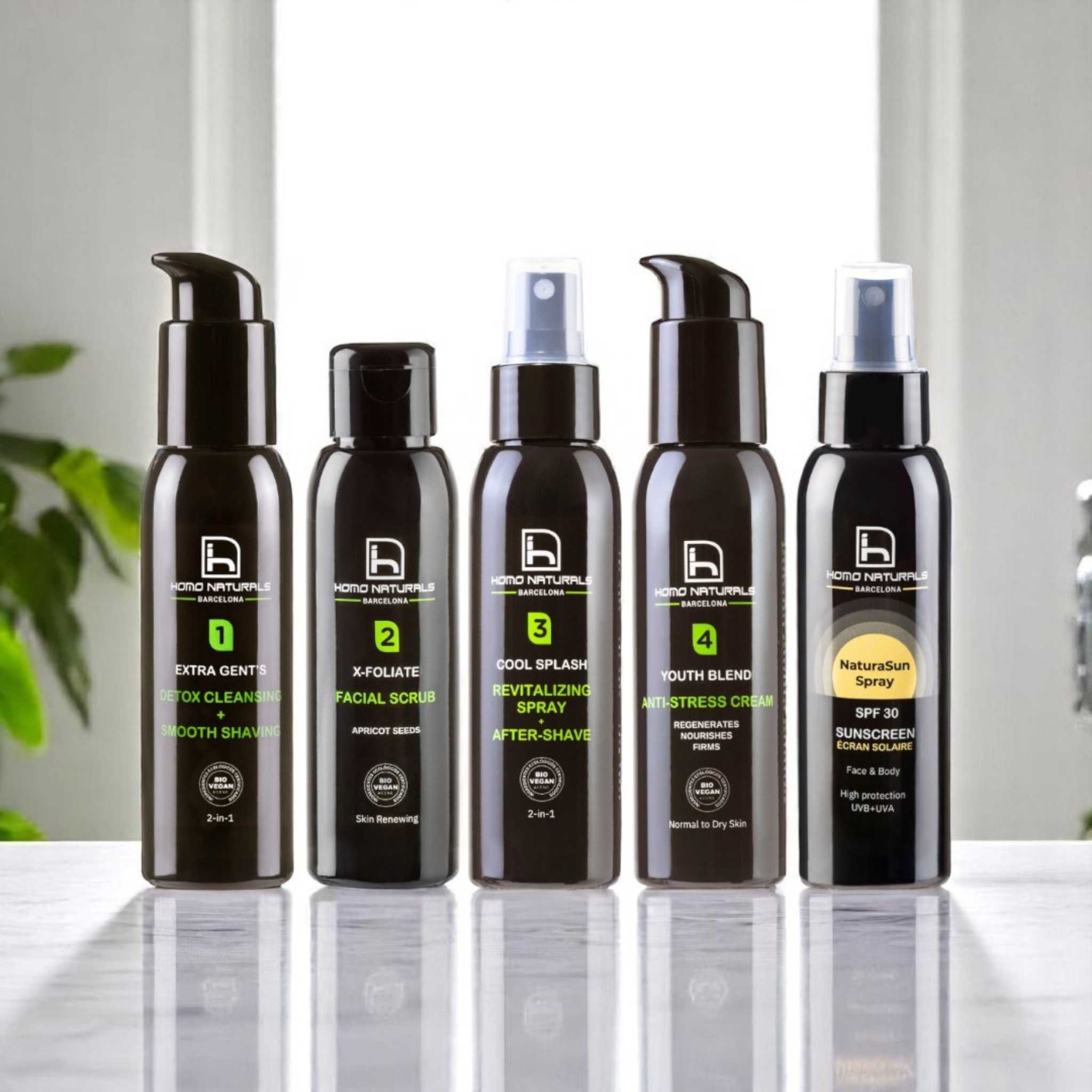 Tratamiento facial con crema antiarrugas para hombre con protección solar