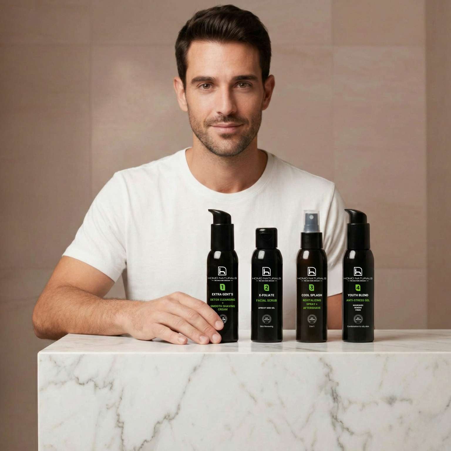 Tratamiento facial antiedad para hombre en 4 pasos con gel antiedad hombre, rutina de cuidado facial hombre natural, ecológica y vegana para mejorar la hidratación, firmeza y aspecto de la piel del hombre