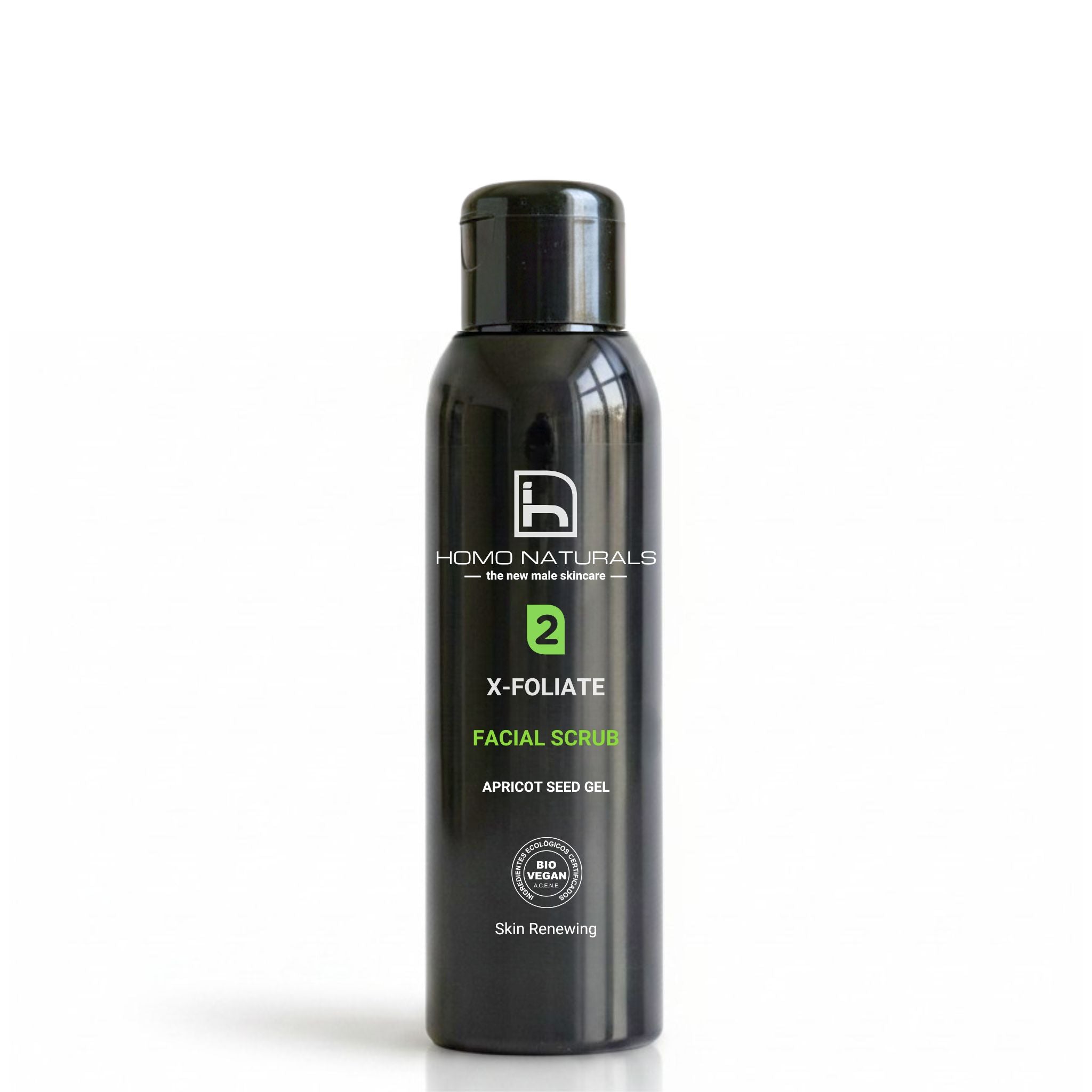 X-FOLIATE de Homo Naturals, exfoliante facial para hombre con partículas naturales de albaricoque para eliminar células muertas y ayudar a mejorar el aspecto de la piel del hombre. Sin microplásticos.