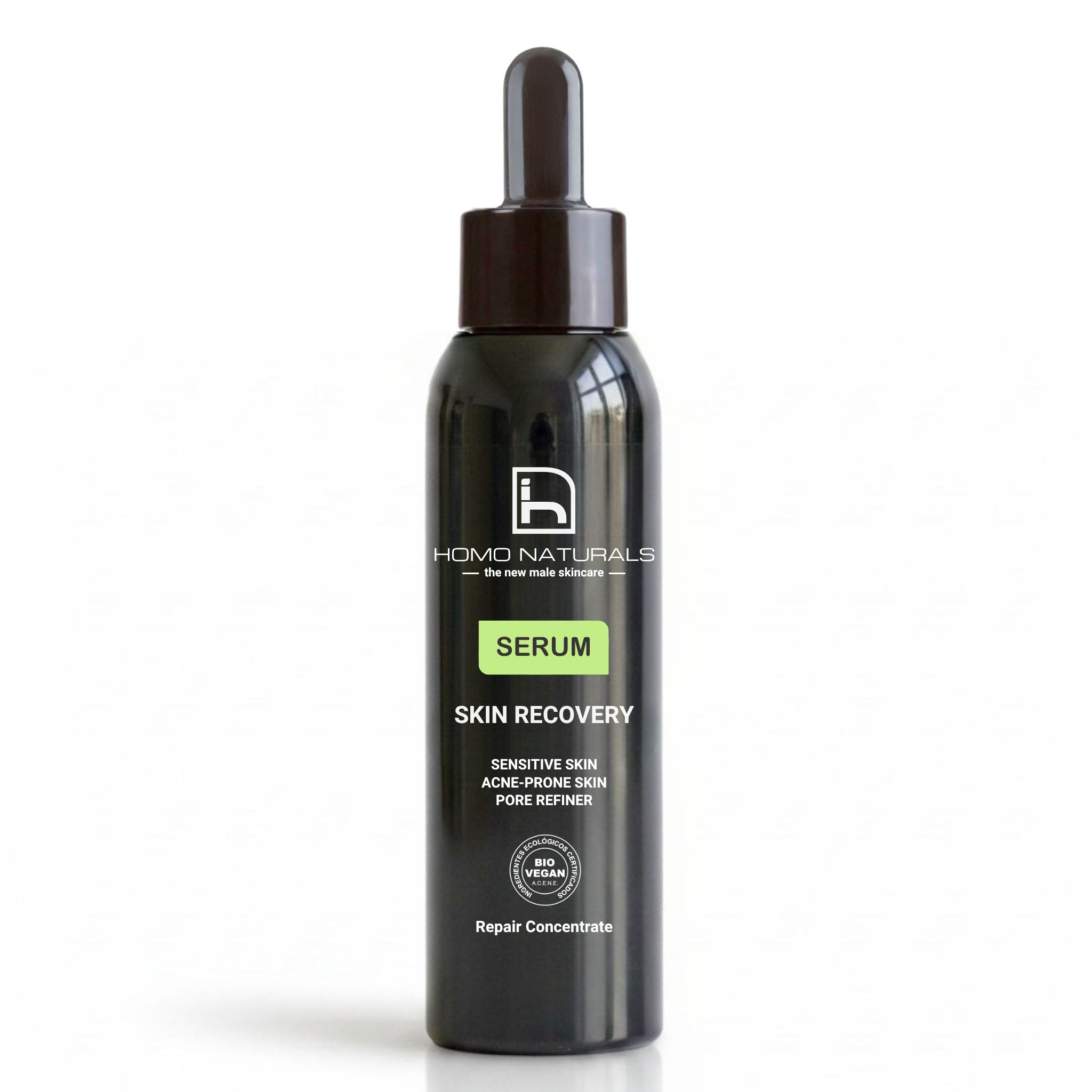Skin Recovery Serum de Homo Naturals, sérum facial para hombre afinador de poros formulado con niacinamida, CBD y centella asiática para ayudar a mejorar el aspecto de la piel.