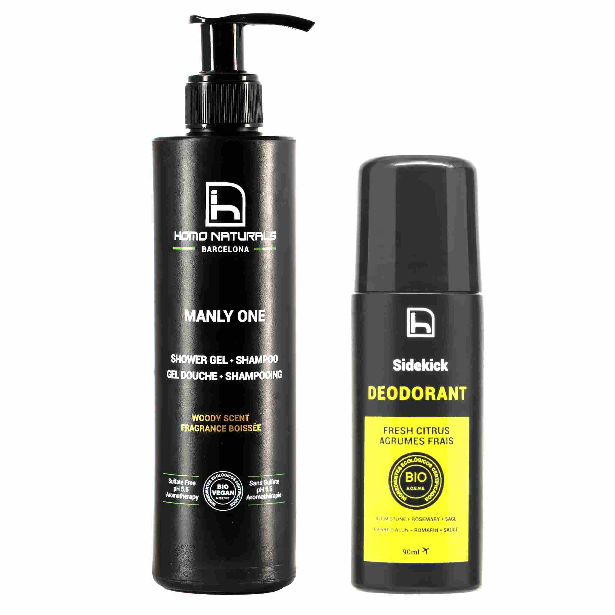 Desodorante natural para hombre y gel de ducha bio