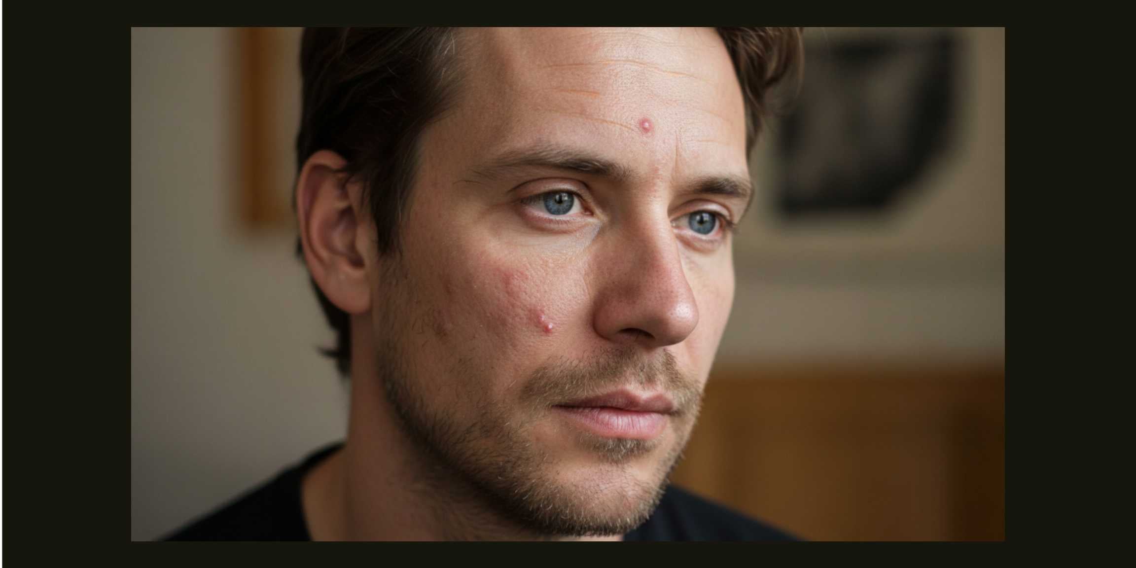 Acné en la piel del hombre.