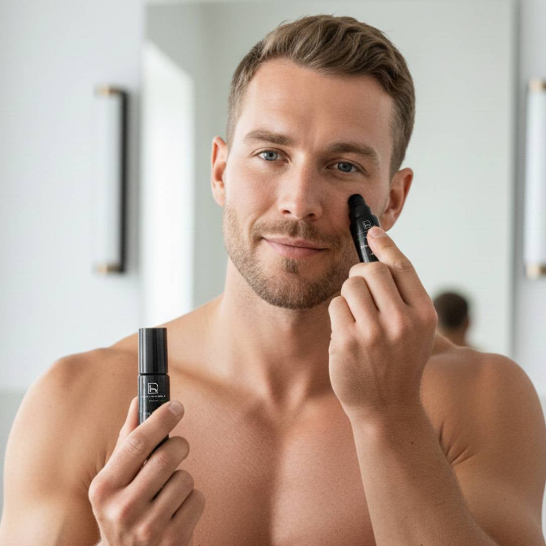 Contorno de ojos para hombre con cafeína y ácido hialurónico, tratamiento antiojeras que ayuda a reducir bolsas, ojeras y patas de gallo, ideal para revitalizar y mejorar el aspecto de la piel del hombre