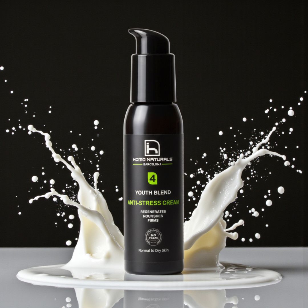 Crema antiarrugas para hombre. Con ácido hialurónico y Bakuchol, el retinol natural. Con vitamina C. Fórmula natural, ecológica y vegana.