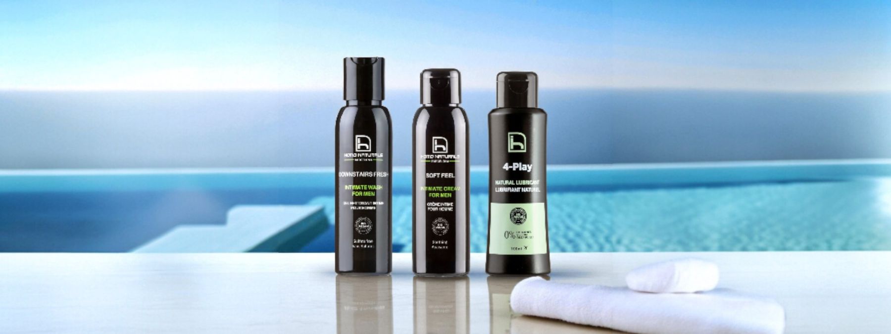 Productos naturales de cuidado íntimo para hombre: gel de higiene íntima, crema íntima y lubricante para relaciones íntimas. Con certificación Bio + Vegan.