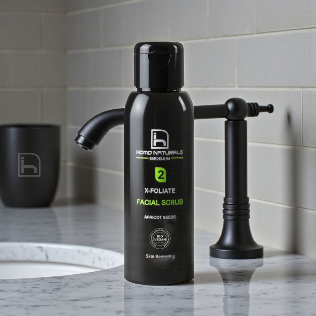 Exfoliante facial de albaricoque para hombre. Exfoliante físico natural. Sin sulfatos. Sin microplásticos. Certificado ecológico y vegano.