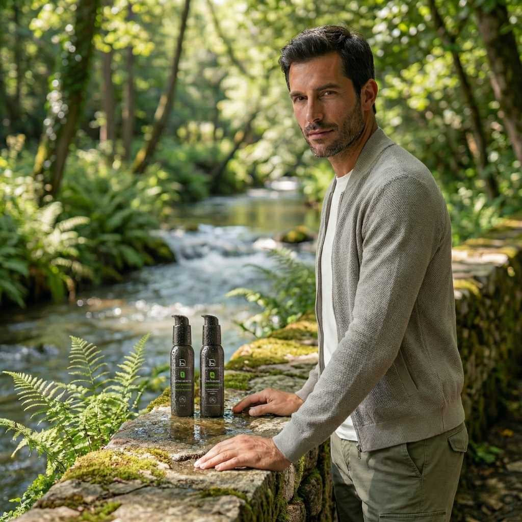 Kit de cuidado facial para hombre con limpiador facial natural y crema antiarrugas hombre para piel grasa, rutina diaria antiedad con acabado mate