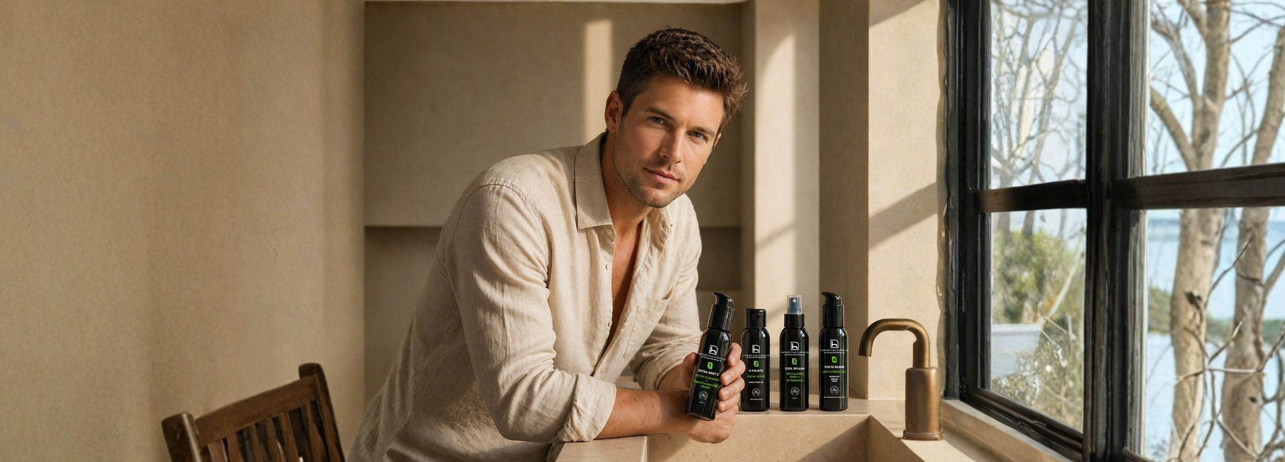 Cosmética masculina 100% natural. Cuidado antiedad para hombre con productos específicos. 
