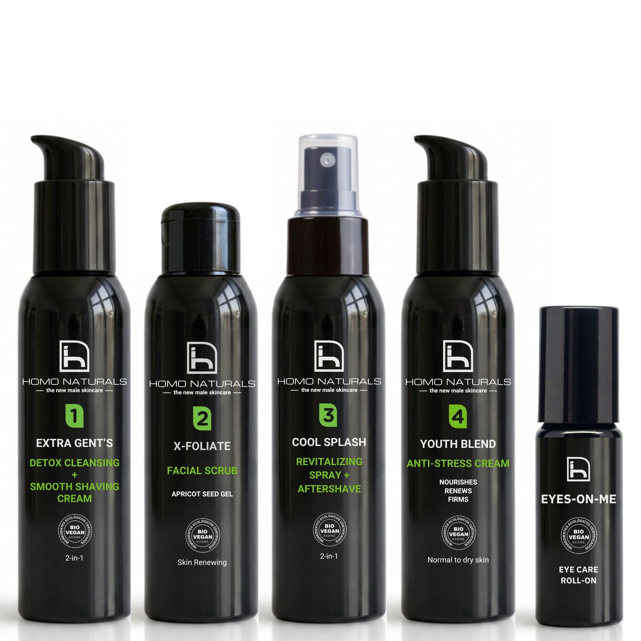 Kit cuidado facial piel grasa hombre con tratamiento para el contorno de ojos.