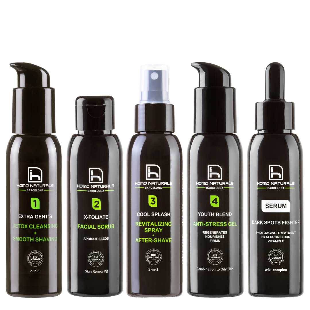 Tratamiento facial antiarrugas hombre con sérum hialurónico para piel grasa. Combate el envejecimiento facial.