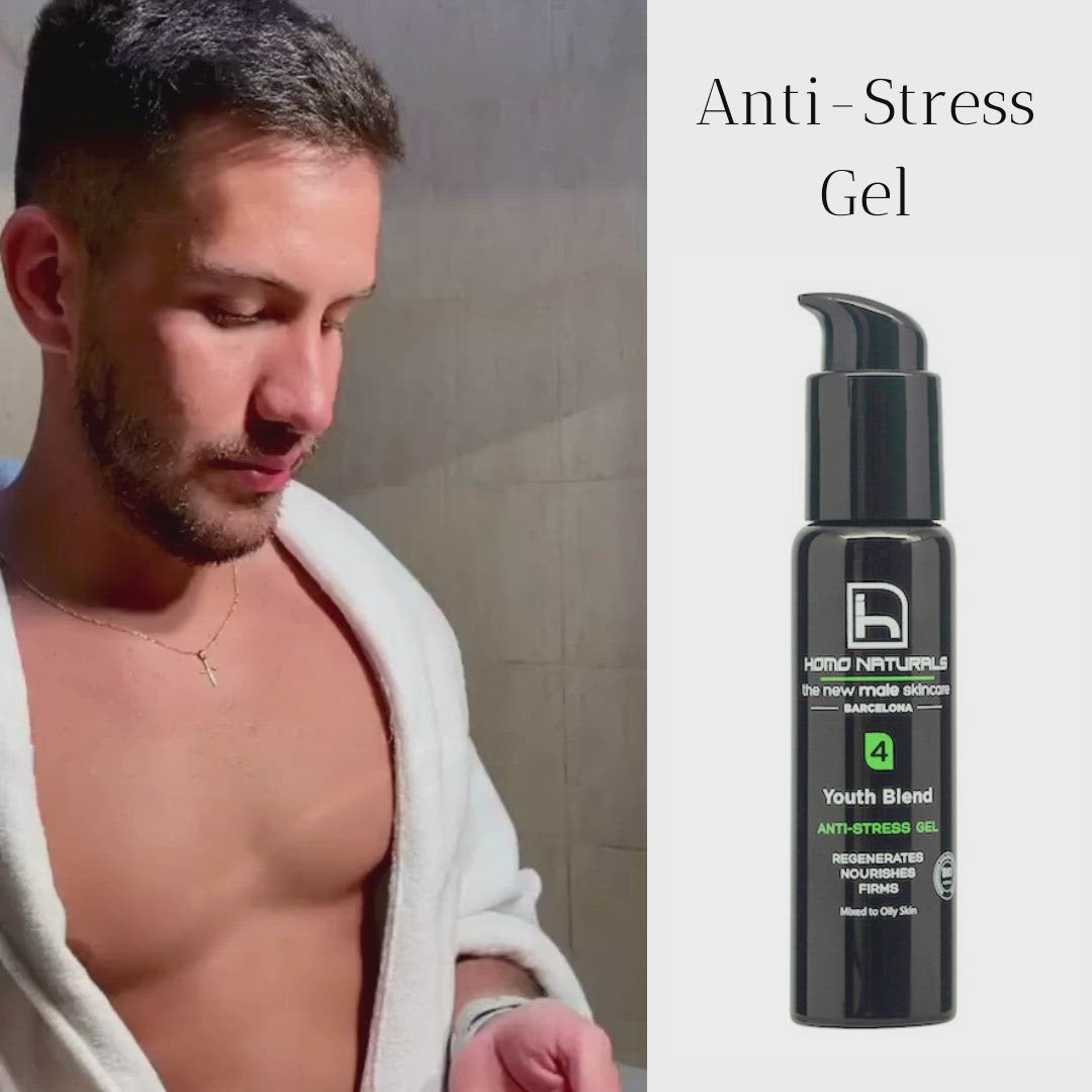 Crème hydratante pour le visage des hommes. Idéal pour les peaux grasses grâce à sa texture gel. Naturel et écologique. Avec de l'acide hyaluronique. Sans dérivés du pétrole. Avec certification biologique. Hydrate, nourrit et raffermit en un seul produit.
