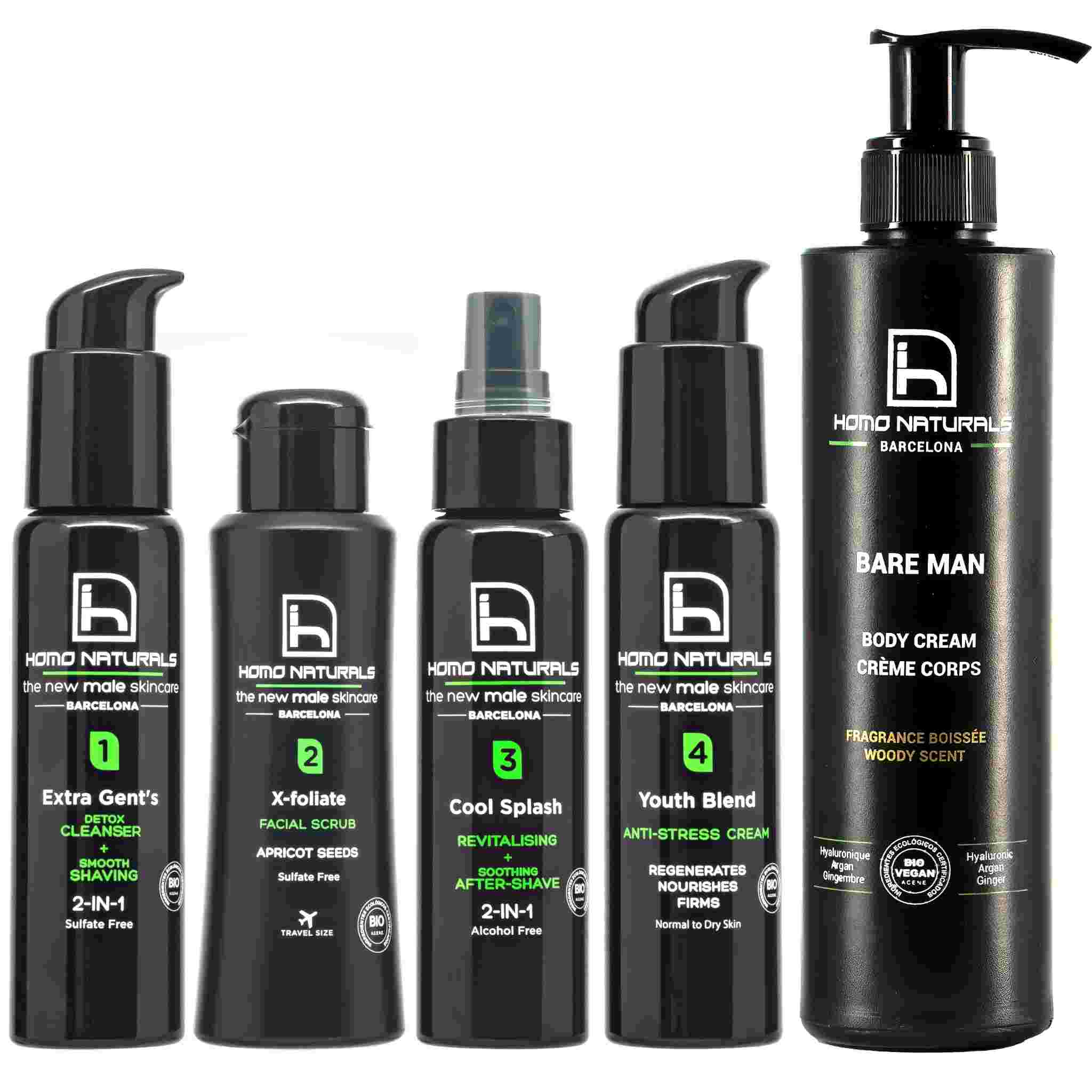 Facial and body care kit for men. With anti-wrinkle cream and body cream for men