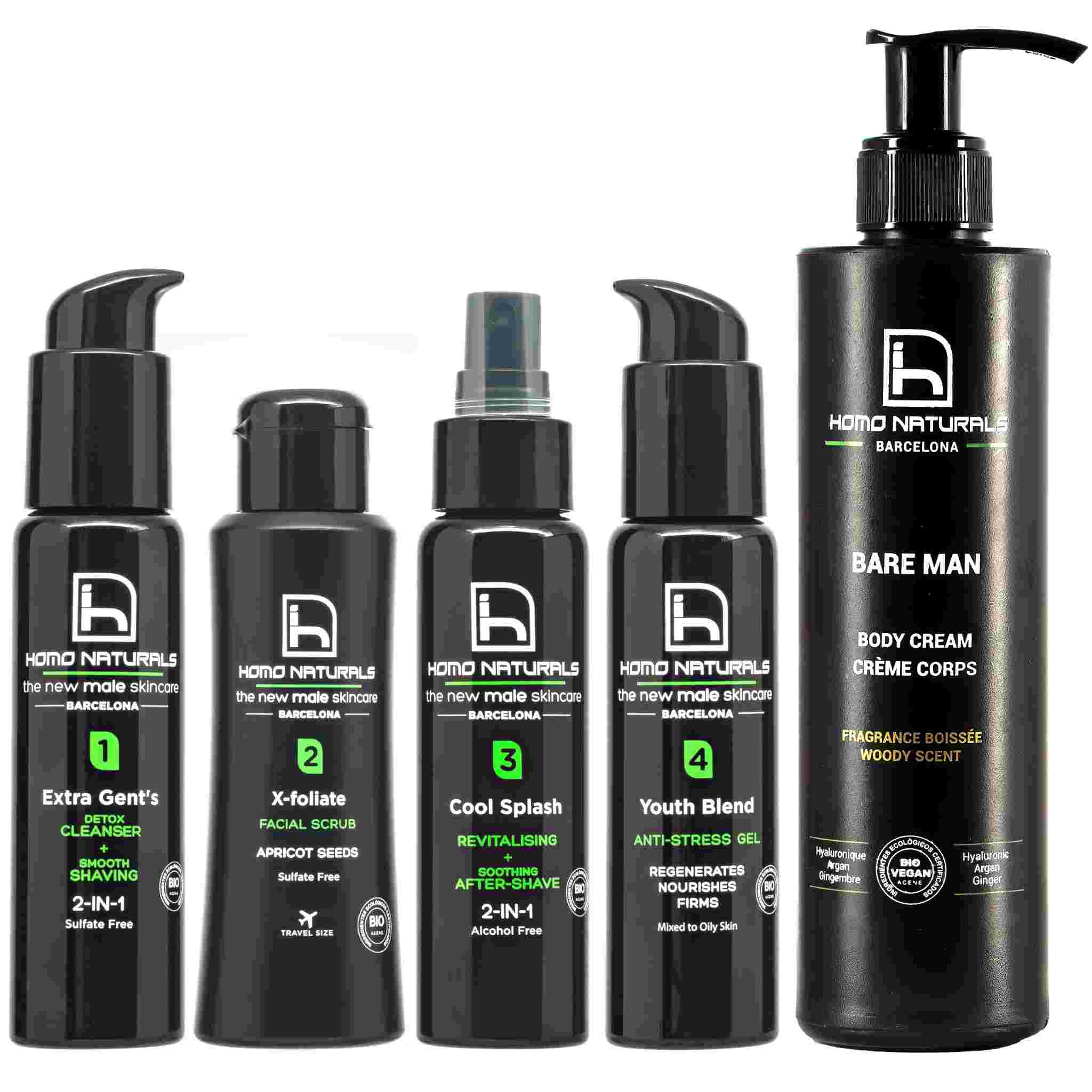 Facial care kit for men with anti-wrinkle facial treatment for oily skin and body cream